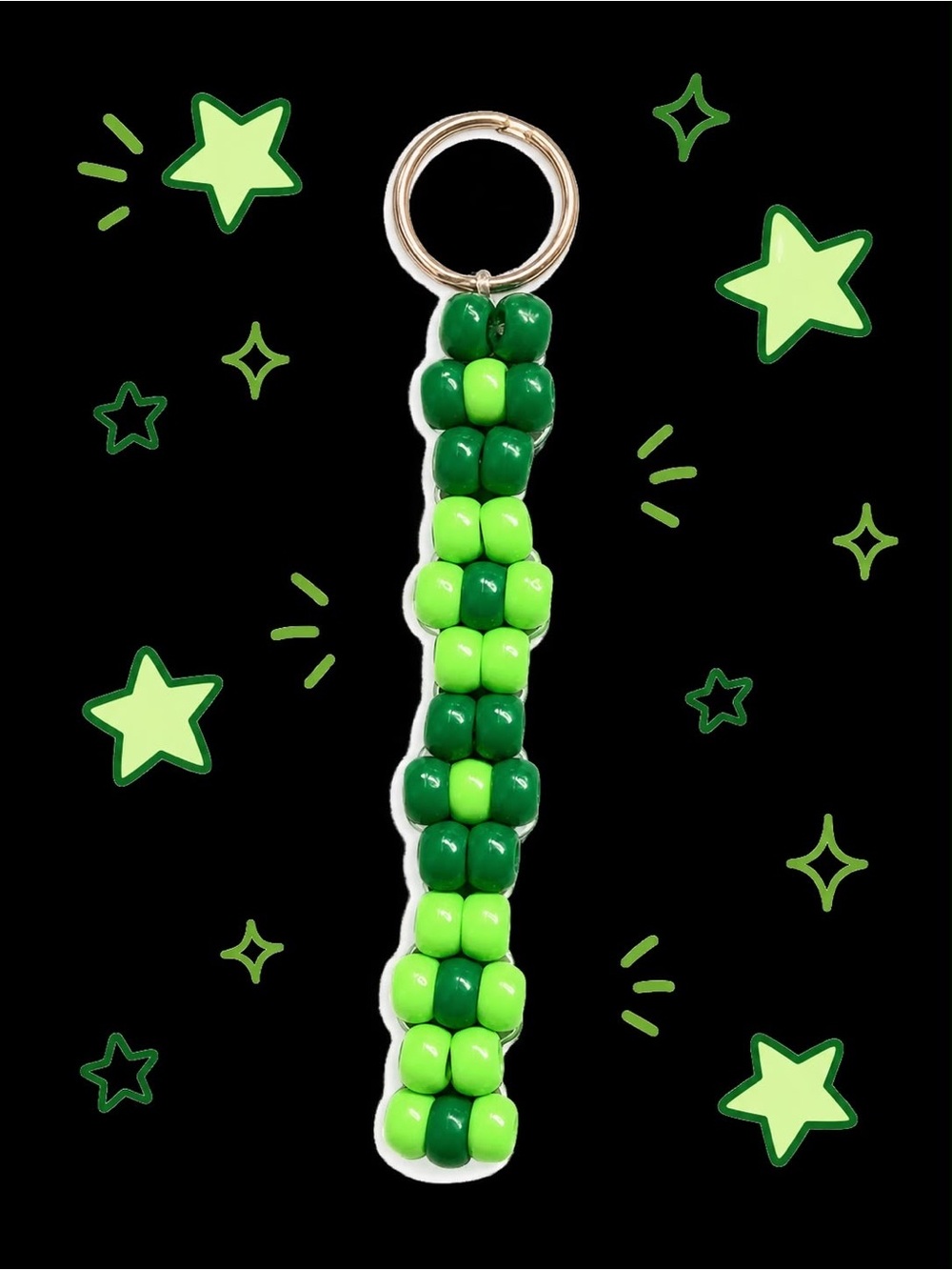 Kids Beaded Keychain - Green Bead Strap